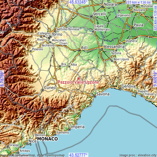 Topographic map of Pezzolo Valle Uzzone