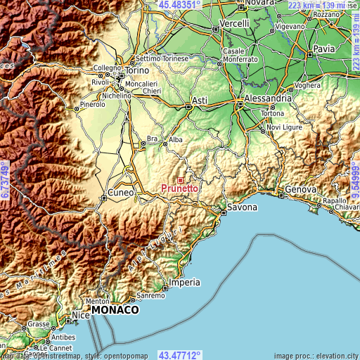 Topographic map of Prunetto