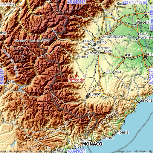 Topographic map of Rifreddo