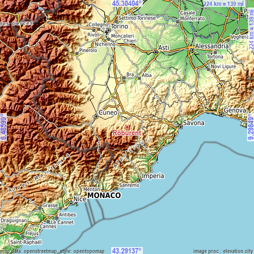 Topographic map of Roburent