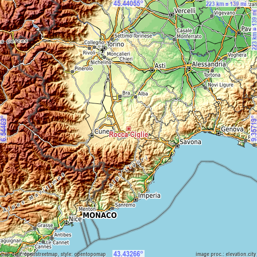 Topographic map of Rocca Cigliè