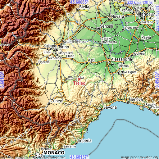 Topographic map of Treiso