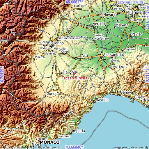 Topographic map of Trezzo Tinella