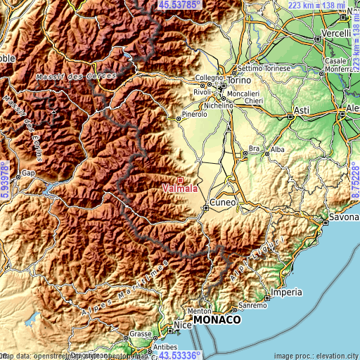 Topographic map of Valmala