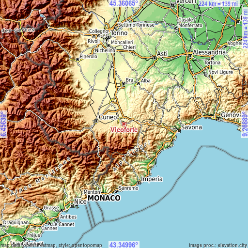 Topographic map of Vicoforte