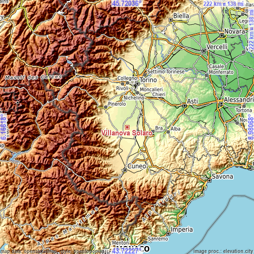 Topographic map of Villanova Solaro