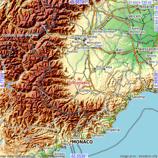 Topographic map of Vottignasco