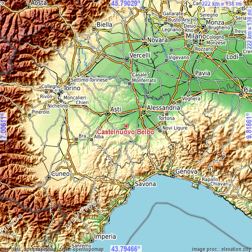 Topographic map of Castelnuovo Belbo