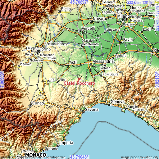 Topographic map of Castel Rocchero