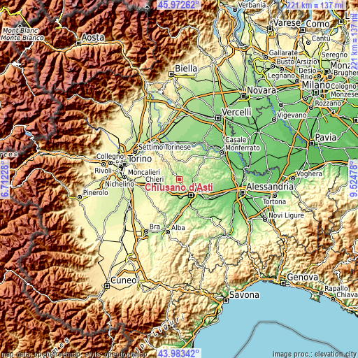 Topographic map of Chiusano d'Asti