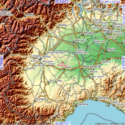 Topographic map of Frinco