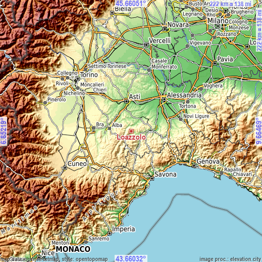 Topographic map of Loazzolo