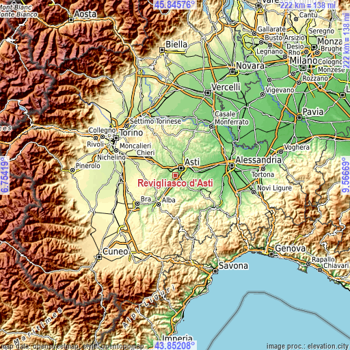 Topographic map of Revigliasco d'Asti