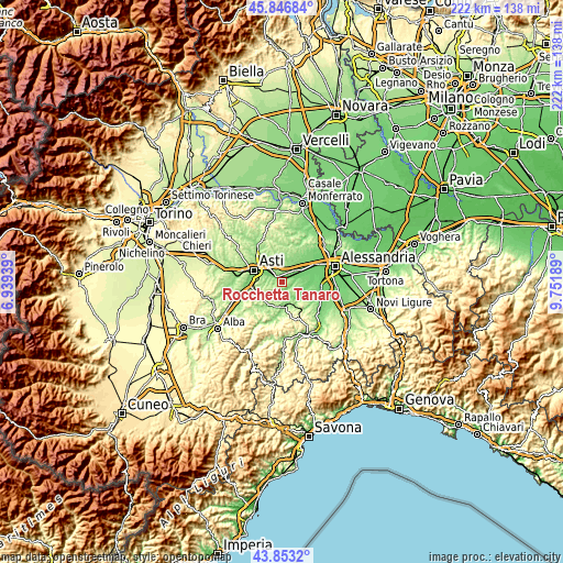 Topographic map of Rocchetta Tanaro