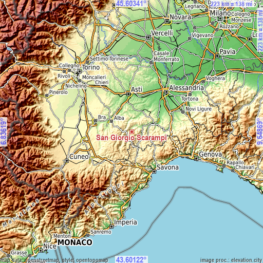 Topographic map of San Giorgio Scarampi