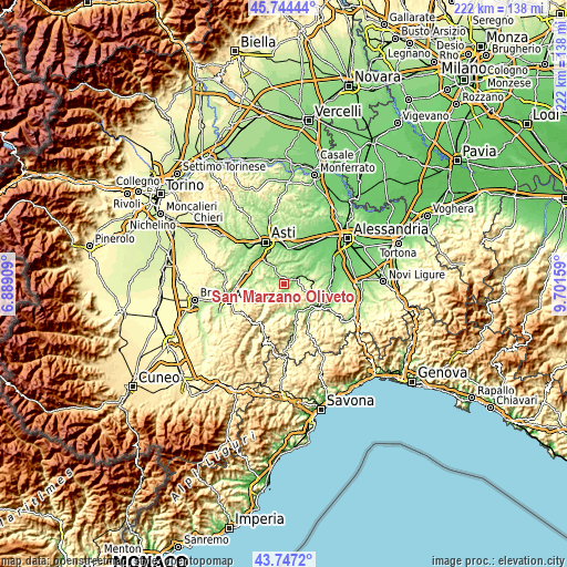 Topographic map of San Marzano Oliveto