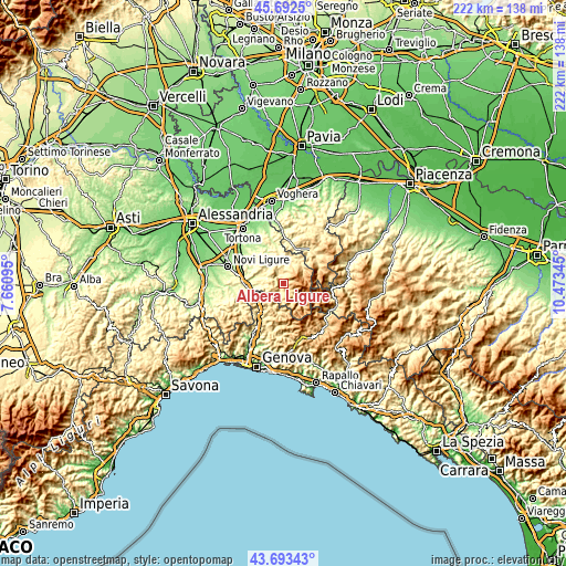 Topographic map of Albera Ligure