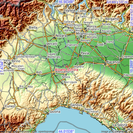 Topographic map of Alzano Scrivia