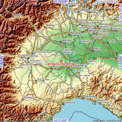 Topographic map of Camagna Monferrato