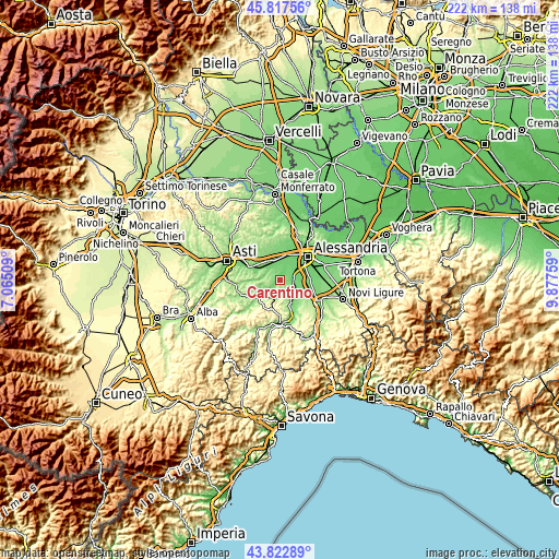 Topographic map of Carentino