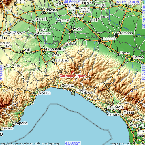 Topographic map of Carrega Ligure