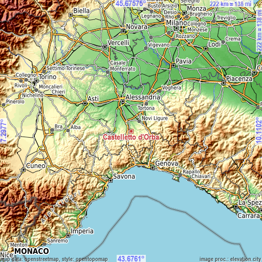 Topographic map of Castelletto d'Orba