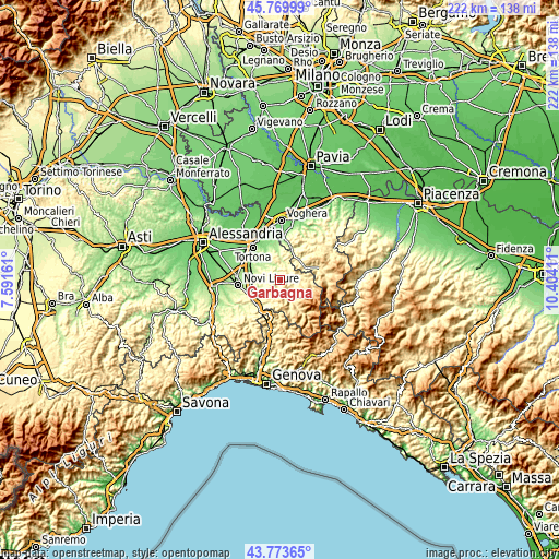 Topographic map of Garbagna