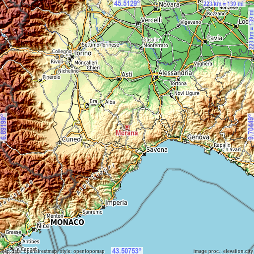 Topographic map of Merana