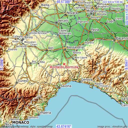 Topographic map of Montaldo Bormida