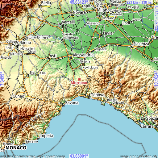 Topographic map of Mornese