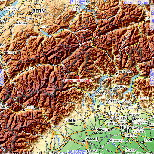 Topographic map of Crevoladossola