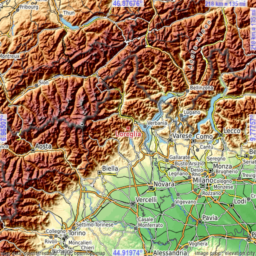 Topographic map of Loreglia