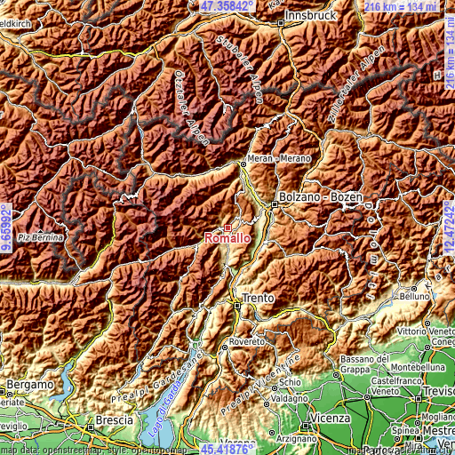 Topographic map of Romallo