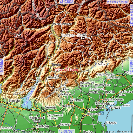 Topographic map of Telve di Sopra