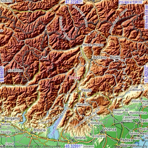 Topographic map of Terres