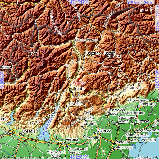 Topographic map of Valda