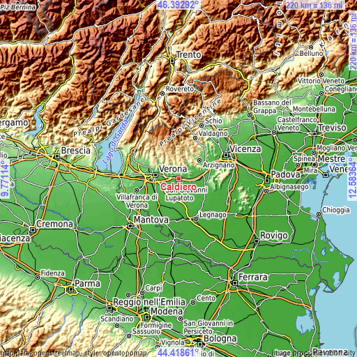 Topographic map of Caldiero