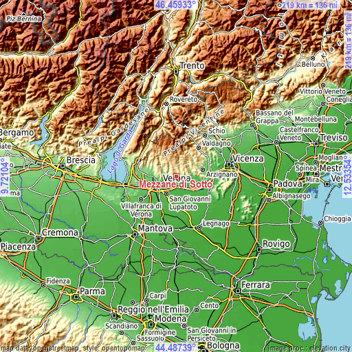 Topographic map of Mezzane di Sotto