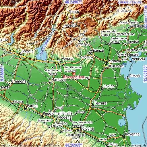 Topographic map of Roverchiara