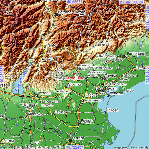 Topographic map of Cartigliano