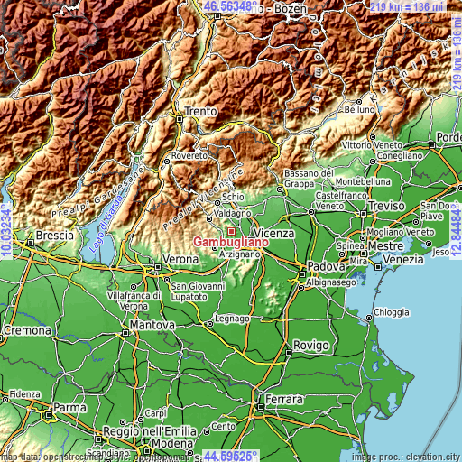 Topographic map of Gambugliano