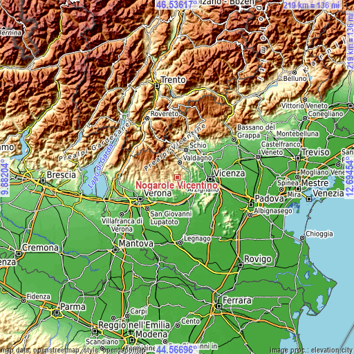 Topographic map of Nogarole Vicentino