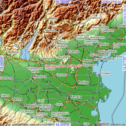 Topographic map of San Germano dei Berici