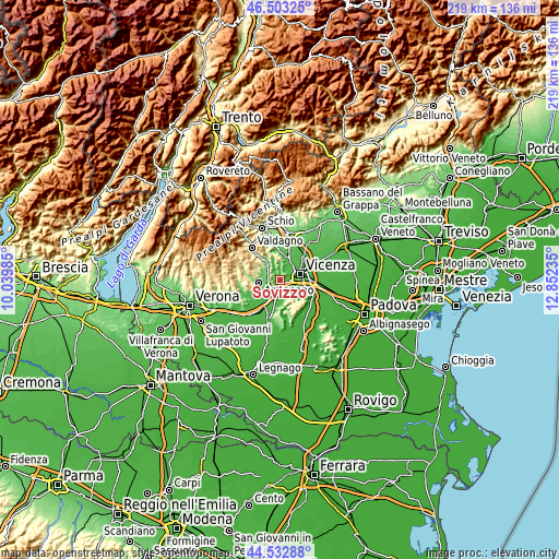 Topographic map of Sovizzo