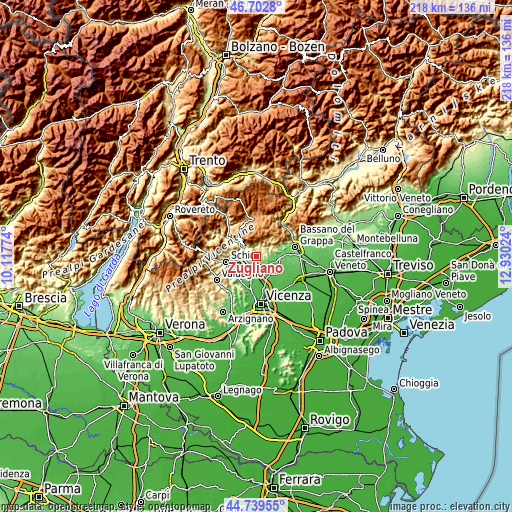 Topographic map of Zugliano