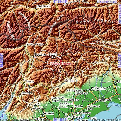 Topographic map of Rocca Pietore