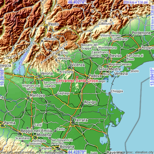 Topographic map of Cervarese Santa Croce