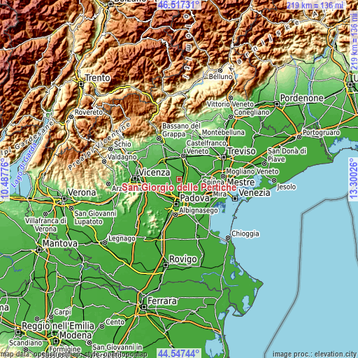 Topographic map of San Giorgio delle Pertiche