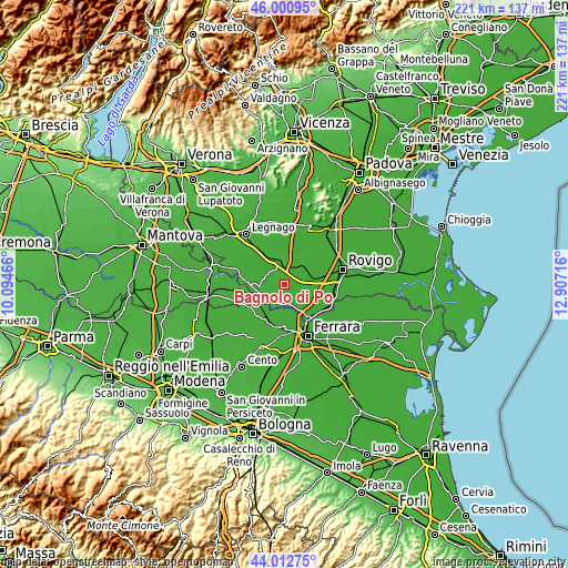 Topographic map of Bagnolo di Po