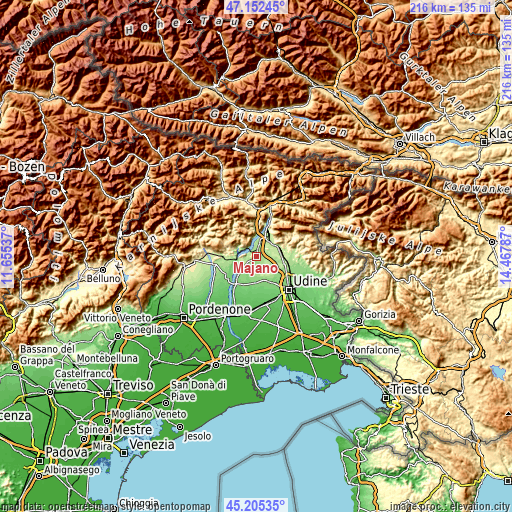 Topographic map of Majano